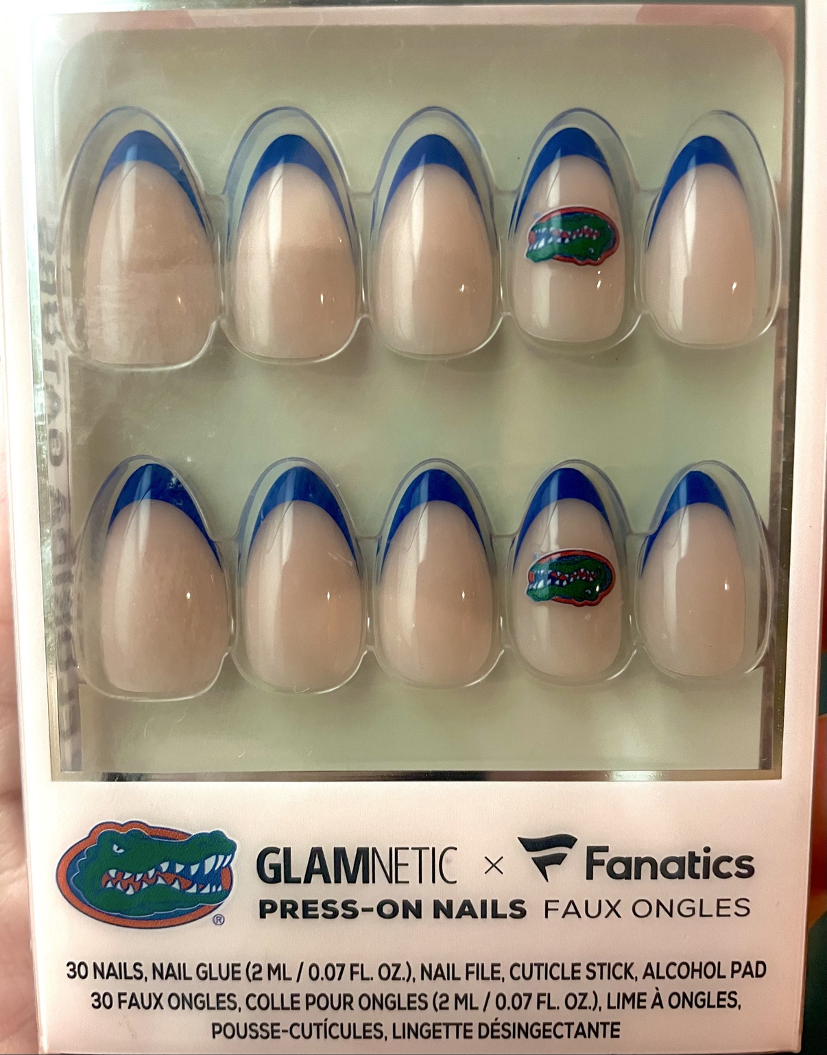 Glamnetic Florida Gators press-on nails box and packaging detail